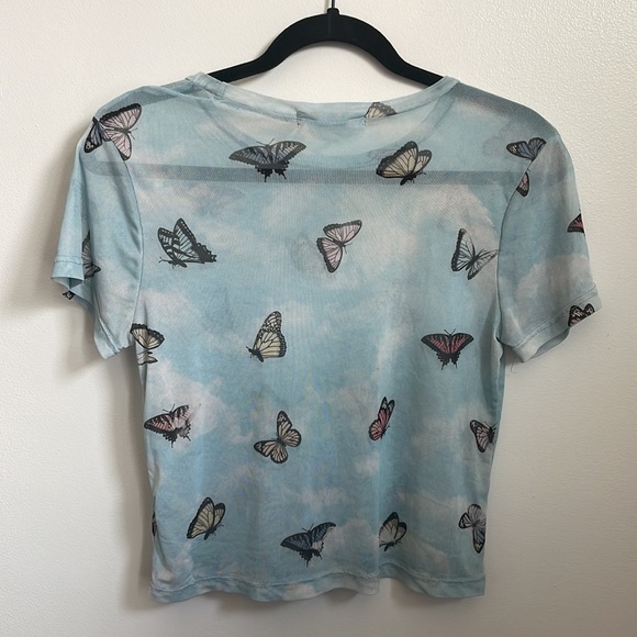 Blue mesh top with butterflies - Picture 2 of 2